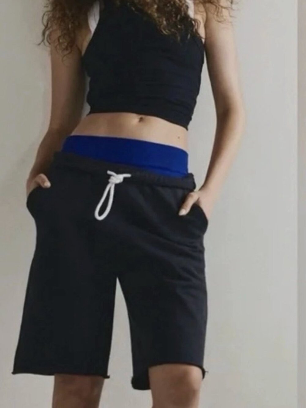 New Free People FP Movement For The Win Midi Sweat Shorts Cotton Women's Black